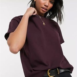 Topshop Burgundy T-Shirt With Rolled Sleeves